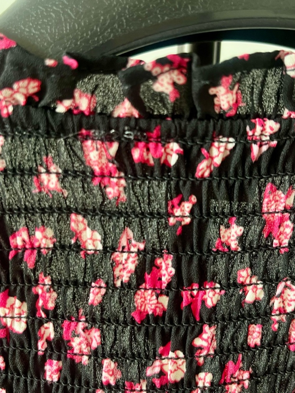 Rose & Olive Floral Smocked Peasant Blouse Cottagecore Boho Black Pink - Picture 5 of 14